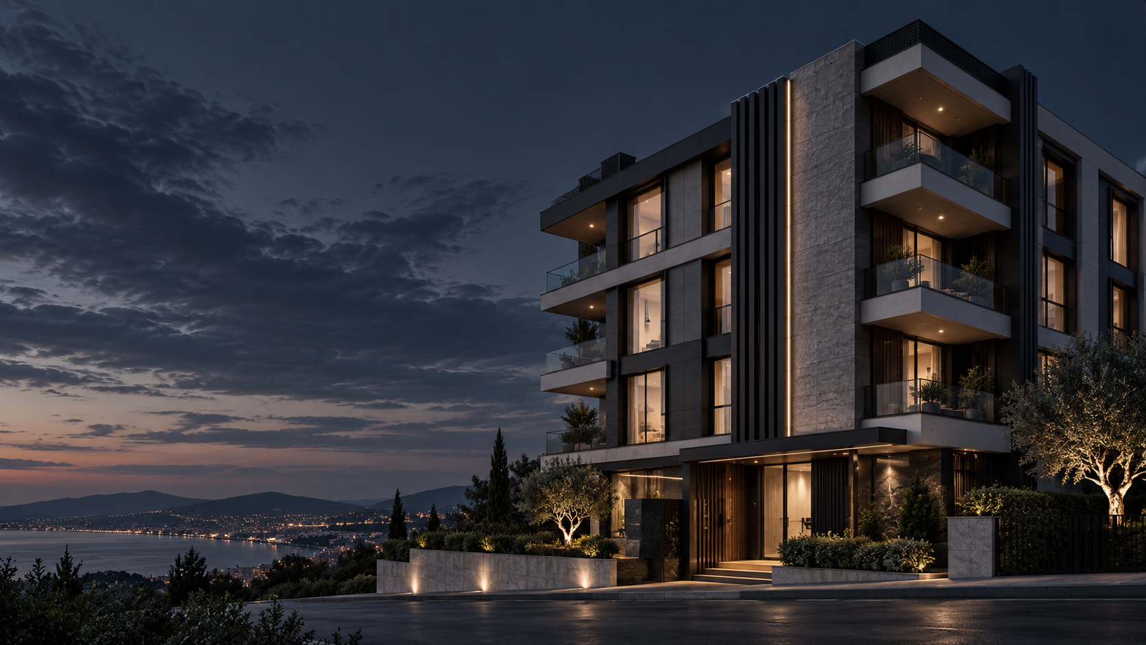 Ömer Tekin Mühendislik ve İnşaat tarafından uygulanan, deniz manzaralı modern bir konut projesi